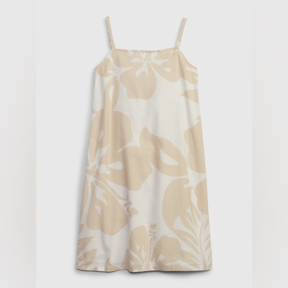 Gap Kids Linen-Cotton Tan Floral Shift Dress NWT Girls Small 6-7 Cream Vacation